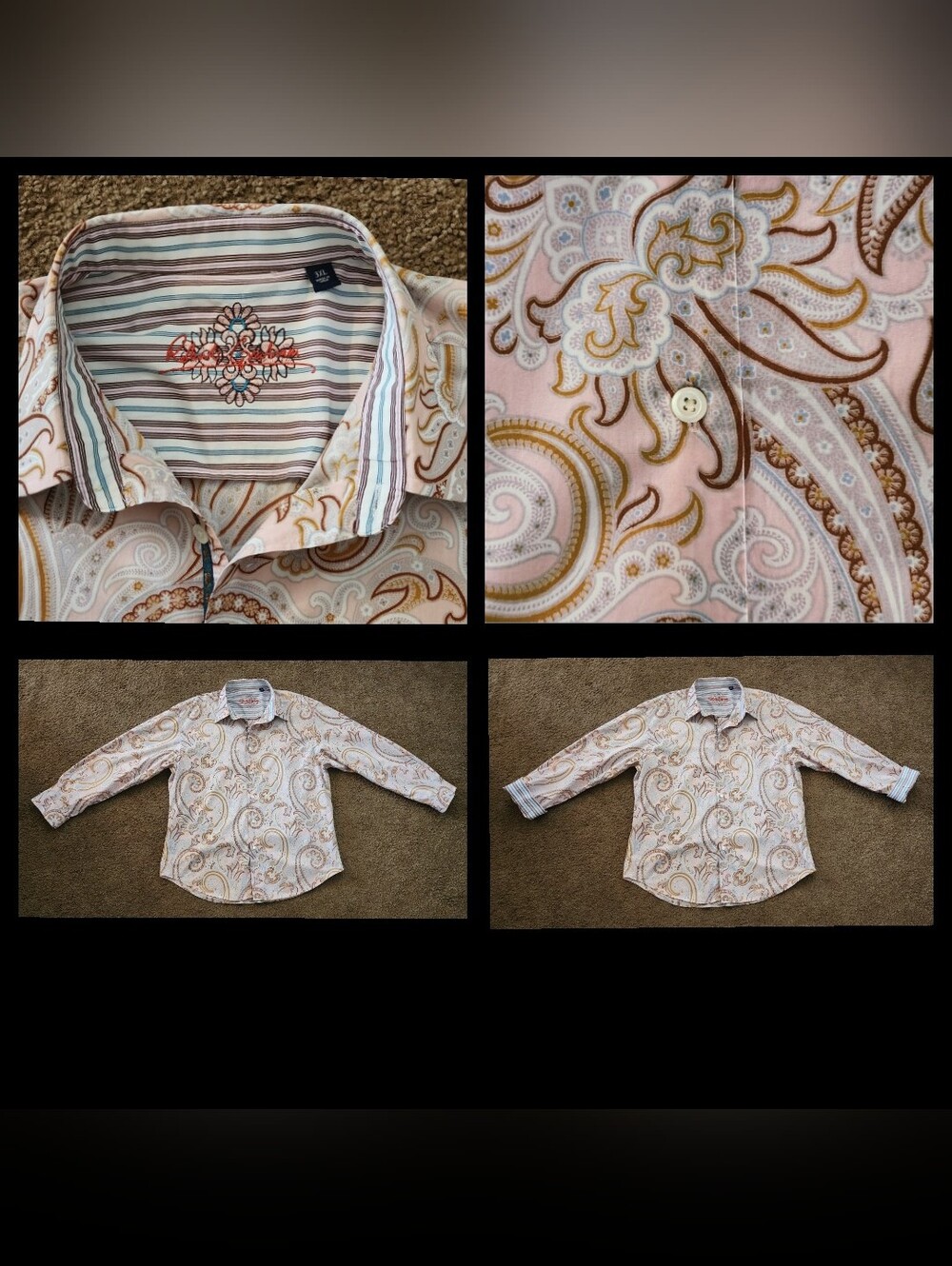 3XL men ROBERT GRAHAM pink floral paisley long button shirt FLAWED